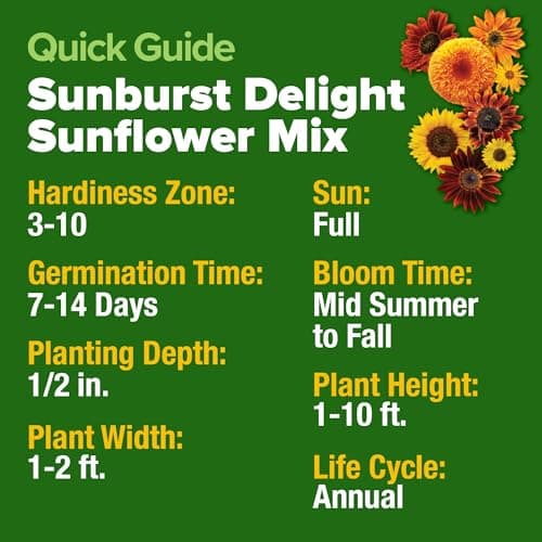 HOME GROWN Sunflower Seeds Mix Pack 1,500+ Colorful Varieties of Sunflower Seeds to Plant - 2-10ft Tall Plants, Pollinator Friendly 𝗡𝗢𝗡-𝗚𝗠𝗢 𝗨𝗦𝗔 – Easy to Grow, High Germination