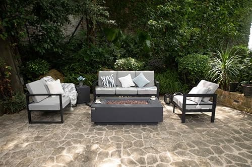 AMS Fireplace | Madison 60"x32" Rectangular Concrete Natural Gas Fire Pit Table | Dark Gray | Travertine (coarse) Texture Surface | Outdoor Patio Heater Electronic Ignition Outside Backyard Fireplace