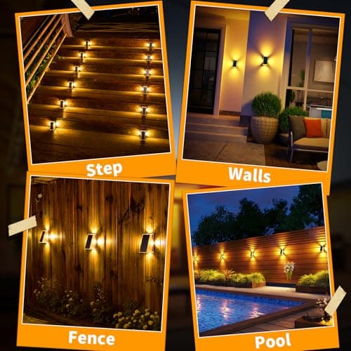 KINKAI Outdoor Solar Lights - 6 Pack Fence Lights Solar Deck Light Outdoor Wall Light with 11 Lighting Modes for Outside Garden Stairs Pool (Warm Light)
