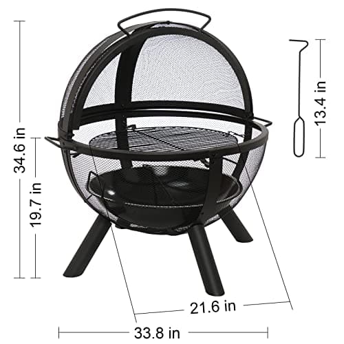 Ikuby Ball of Fire Pit 35" Outdoor fire with BBQ Grill Globe Large Round Pit,Patio Fireplace for Camping, Heating, Bonfire and Picnic