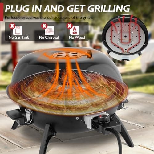 Outvita Indoor/Outdoor Electric Grill, 1600W Portable Removable Stand Grill with Double Layer Design for Countertops, BBQ, Patio & Backyard (Black)