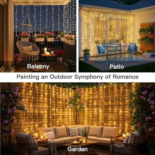 suddus Curtain Lights for Bedroom, 200 Led Hanging String Lights Outdoor, Fairy Curtain Light Indoor for Christmas, Dorm, Wall, Backdrop, Window, Wedding, Party, Brithday Decor, Warm White