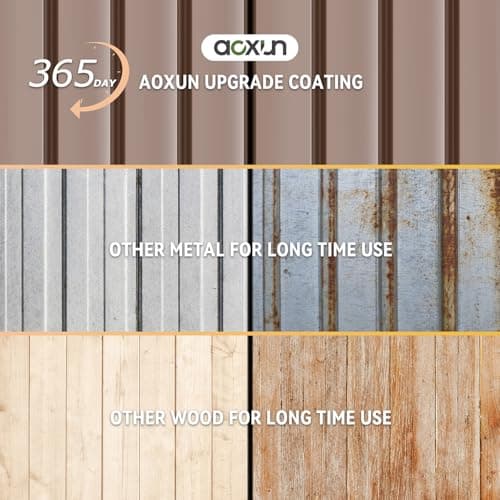 Aoxun 8x6 Shed with Floor Galvanized Steel Outdoor Storage Shed Metal Garden Shed with Double Doors, 15mm Moisture-Proof Floor & Ventilation, Sloped Roof for Bike/Generator/Tool Storage (Brown)