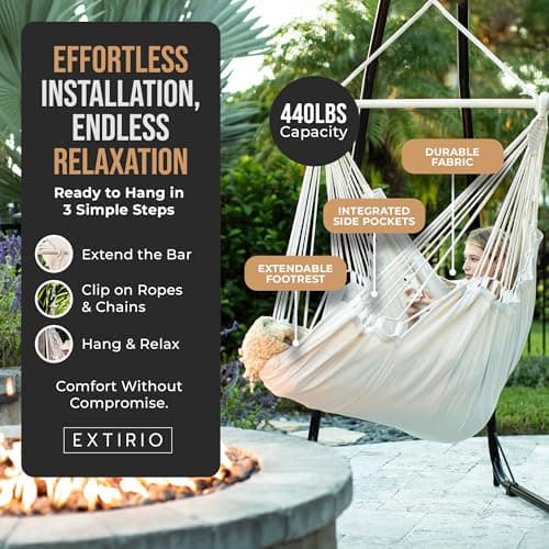 Indoor Hammock Chair Swing - Hanging Hammock Swing Chair - Indoor/Outdoor - Hanging Chairs for Bedroom, Patio, Porch, Swinging Chair Hammock for Adults - Built-In Footrest - Spacious Full Body Support