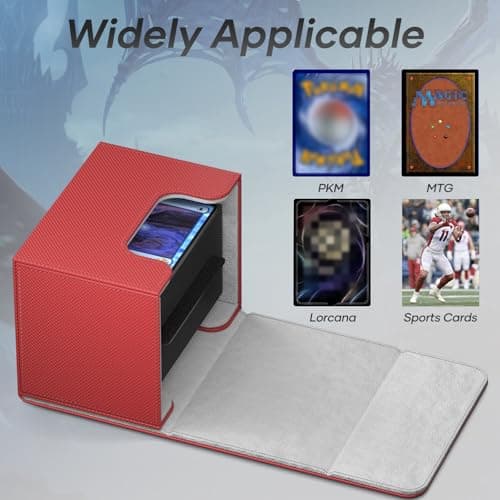 Mlikero Card Deck Box, Commander Deck Box Holds 100+ Double-Sleeved Cards with Divider, Leather Magnetic Closure Card Box Fit for MTG, TCG (Red)