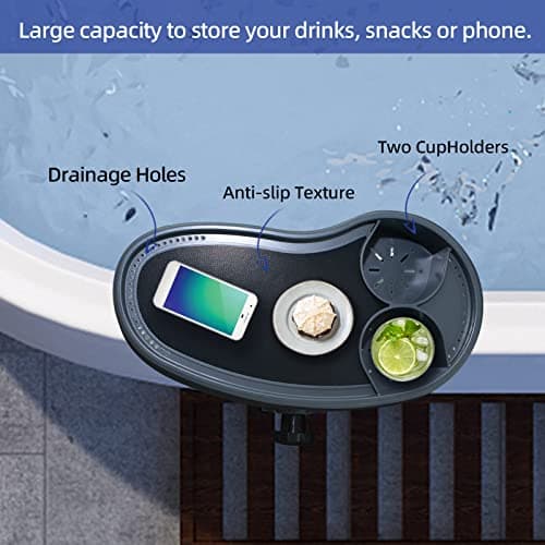 Adjustable Hot Tub Tray with 2 Cup Holders, Stable, Heavy-Duty, Nonslip Drink Holder for Aboveground Bathtub, Spa with Wall Thickness Of 2'' to 7.5''