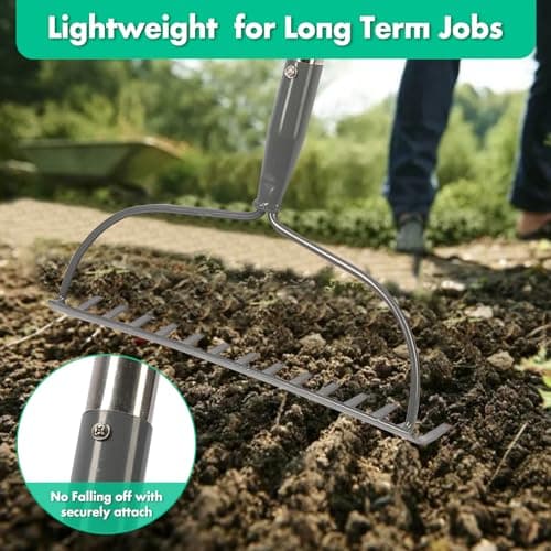 Rake, 60 Inch Garden Bow Rake with 14 Tines, Heavy Duty Stainless Steel Raking Tool for Gardening Landscaping Loosening Soil Leveling Mulching Gravel Gathering Leaf Thatch Lawn Care