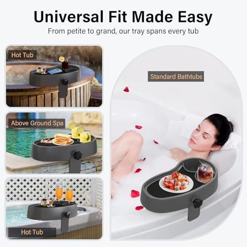 Anivia Adjustable Hot Tub Table Tray with 2 Cup Holders, Nonslip Trays, Clamps to Side of Aboveground Bathtub/Spa with Wall Thickness of 2.5'' to 7.5''