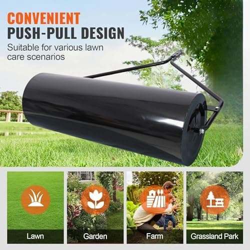 Lawn Roller,Combination Push/Tow Poly Lawn Roller with Easy Turn Tethered Plug,Durable Iron Garden Lawn Roller, 14 by 24", for Lawn and Garden Tractors (60L/16 Gallon)