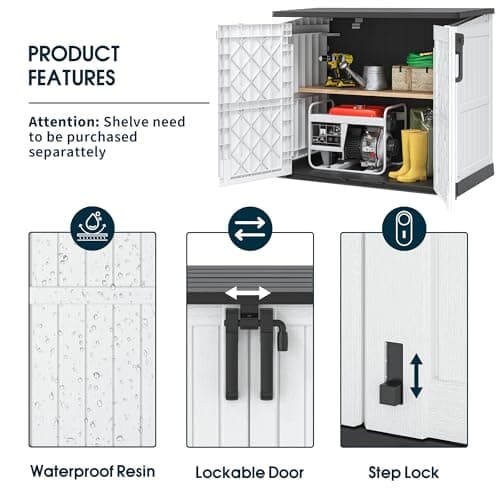 Outdoor Resin Storage Shed 36 Cu. Ft. Garden Horizontal Storage Large Capacity Weather Resistant Storage Box, Lockable Resin Waterproof Shed for Garbage Cans, Garden Tools