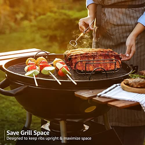 Sorbus® Non-Stick Rib Rack - Porcelain Coated Steel Roasting Stand – Holds 4 Rib Racks for Grilling & Barbecuing - Perfect BBQ Accessories for Smoker and Grill - Durable and Convenient Design (Black)