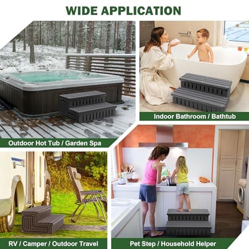 Hot Tub Steps with Removable Fabric Cover - Heavy Duty HDPE Spa Stairs with Storage, Non-Slip, Waterproof & Easy to Clean–All-Weather Steps for SPA, RV, Pool or Porch
