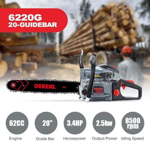 Gas Chainsaws 20 Inch 62CC Gas Powered Chainsaw 3.4HP 2 Stroke Engine Gas Power Chain Saw for Cutting Wood Outdoor Garden Farm Home