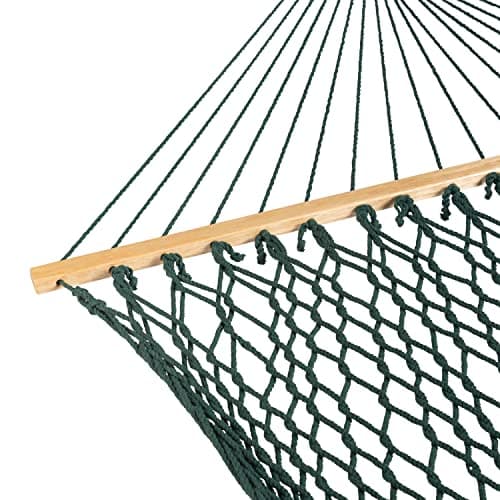 Bliss Hammocks BH-410GR 60in Wide Cotton Rope, Indoor Outdoor Poolside Patio Backyard Hammock, Includes Chains & Hooks, Eco Friendly Polyester, Hardwood Spreader, 450 Pound Capacity, Green