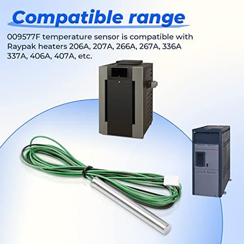 Pool Heater Temperature Sensor 009577F Compatible with Raypak Heaters 206A, 207A, 266A, 267A, 336A, 337A, 406A, 407A, 3 Wire NTC 100K Replacement for Raypak Temperature Sensor Lid Units