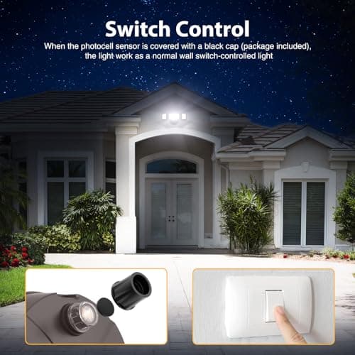 Onforu 60W LED Dusk to Dawn Outdoor Lighting, 6000LM Exterior Flood Light, IP65 Waterproof Outdoor 3 Adjustable Heads Photocell Security Lights Fixture, 6500K Floodlights for Garage, Patio, Yard