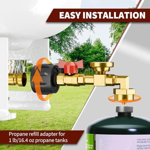 Propane Refill Adapter (Elbow) Design with Valve and Gauge, Upgraded Propane Refill Adapter 20lb to 1lb Converter, QCC1 Propane Tank Refill Adapter, with ON/Off Control