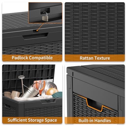 30 Gallon Resin Deck Box, Lockable Patio Outdoor Storage Box for Furniture, Garden Tools and Tools Storage, Waterproof Outside Storage Boxes - Black