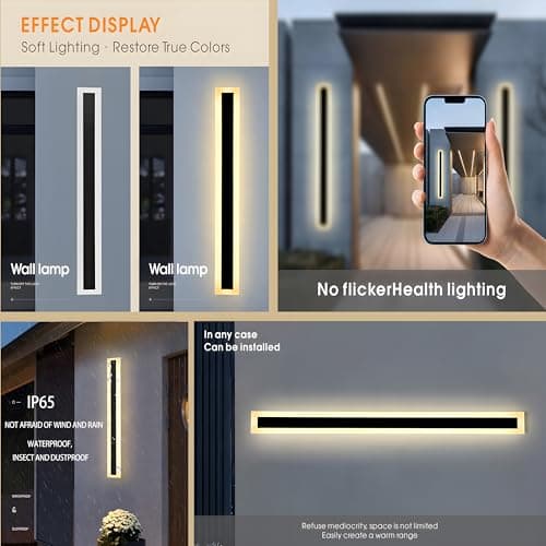 2Pack 31.5inch Long Outdoor Modern LED Wall Light,24W Waterproof IP65 Warm White 110V led Wall Mount Lighting Fixture Rectangular Black Wall Lights Elegant Frosted White Acrylic Anti Rust