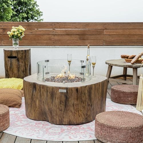 Manchester Concrete Fire Pit 42" x 39" Outdoor Patio Firepit Includes Lava Rocks Modern Fire Pits & Outdoor Fireplaces for Garden, Deck, Indoor & Outdoor Heating