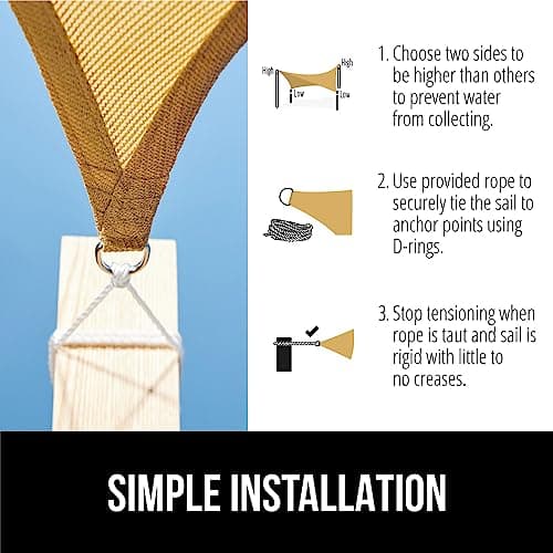 GORILLA GRIP Heavy Duty Sun Shade, UV Protection Fade Tear and Rust Resistant Rectangle Sunshade Canopy, Curved Edges Blocks Sunlight, Breathable Sail, Outdoor Patio, Lawn Garden 12x16 FT Sand
