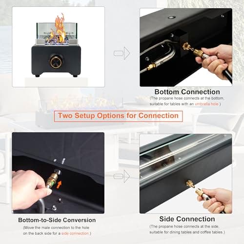 28-inch Table Top Propane Fire Pit, 40,000 BTU Tabletop Firepit for Patio, Outdoor Portable Fireplace Rectangular Fire Bowl w/Wind Glass Shield, Glass Rocks - Black