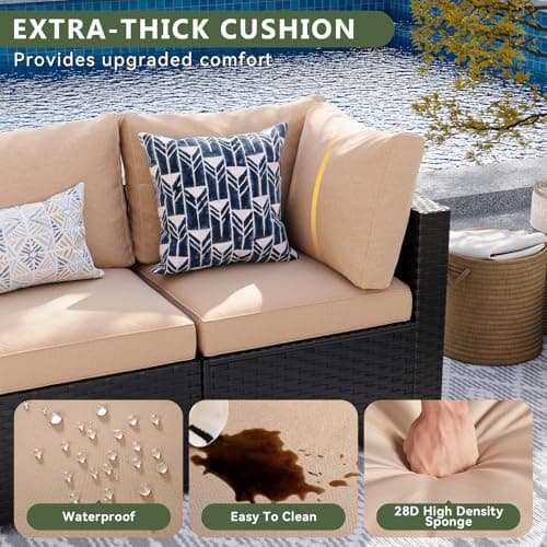 Aoxun 8 Piece Patio Furniture Set with 44” Fire Pit Table Wicker Rattan Patio Sectional Sofa Set Outdoor Seating Furniture with Thickened Cushion, Beige