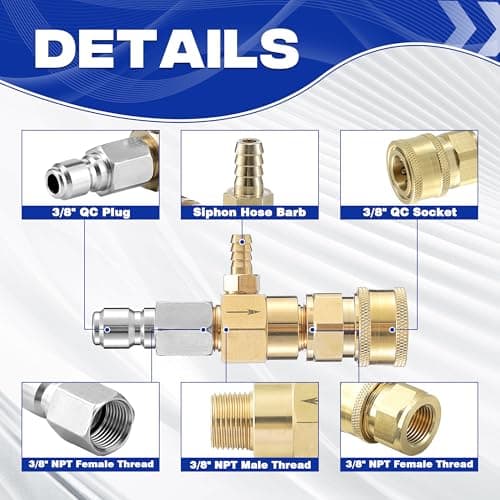 JOEJET Downstream Injector for Pressure Washer, Fixed Chemical Injector Kit with 3/8 Inch Quick Connect, 3-5 GPM
