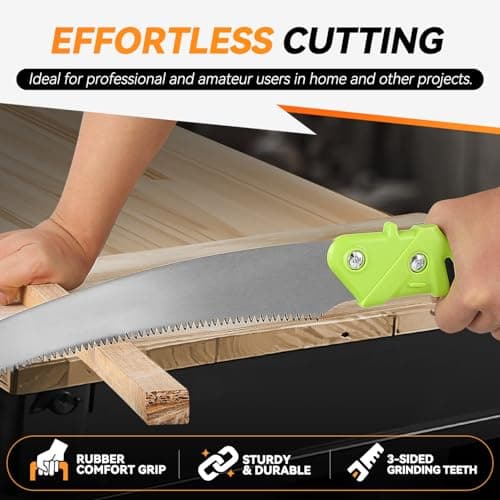 Auto Dynasty 15.5" Curved Handsaw Blade Pruning Hand Saw with Scabbard Safety Sheath Non-Slip Comfort Grip for Sawing, Trimming, Gardening, Cutting Wood, Green
