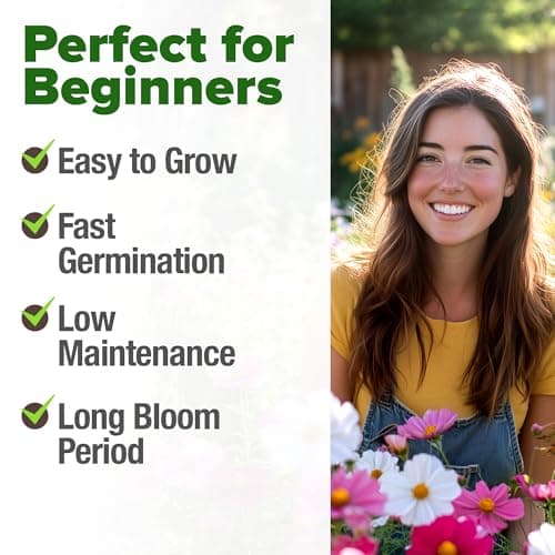 HOME GROWN Cosmos Flower Seeds Bulk Pack for 2025 (1.8 oz) 8,000+ 𝗡𝗢𝗡-𝗚𝗠𝗢 𝗨𝗦𝗔-𝗦𝗢𝗨𝗥𝗖𝗘𝗗 Heirloom Annual Wildflower Seeds – Pollinator-Friendly Mix for Pollinators & Outdoor Gardens
