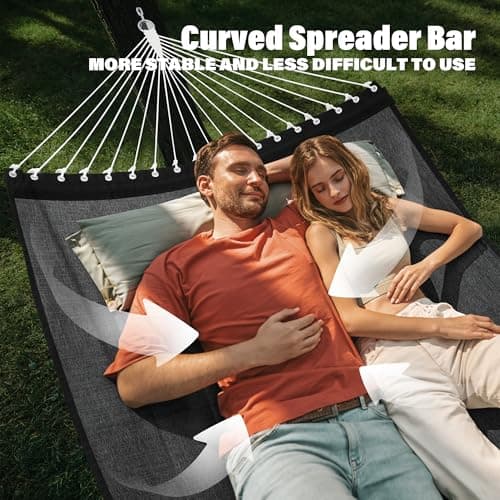 Patio Watcher 13 FT Quick Dry Olefin Hammock - Outdoor Double Hammock with Metal Curved Spreader Bars - 450 lbs Capacity - Dark Grey