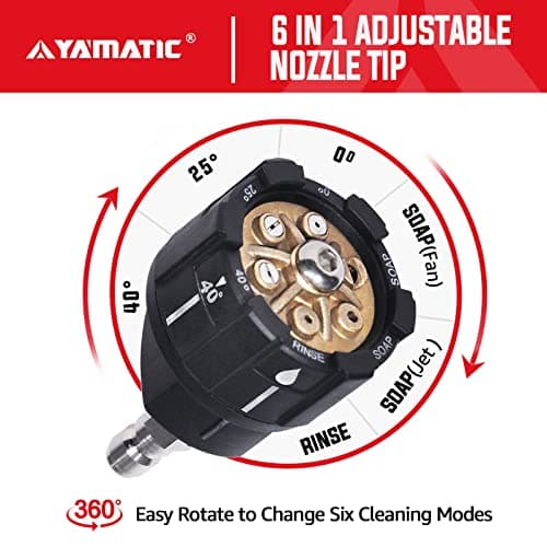 YAMATIC Pressure Washer Nozzle, 6-in-1 Quick Changeover & Easy Adjustable, Power Washer Tips with 1/4 inch Quick Connect, Max 4000PSI & 4.0GPM