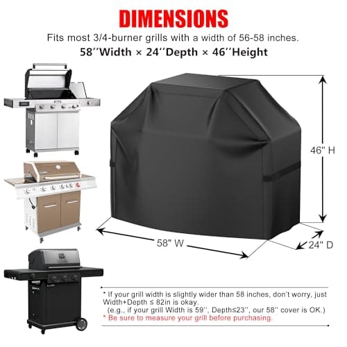Grill Cover, 58 inch Heavy Duty BBQ Gas Grill Cover for Outdoor Grill, Waterproof, Weather Resistant, Anti-UV, Rip-Proof, Fade Resistant Barbecue Cover with Hook-and-Loop Straps for Most Grills