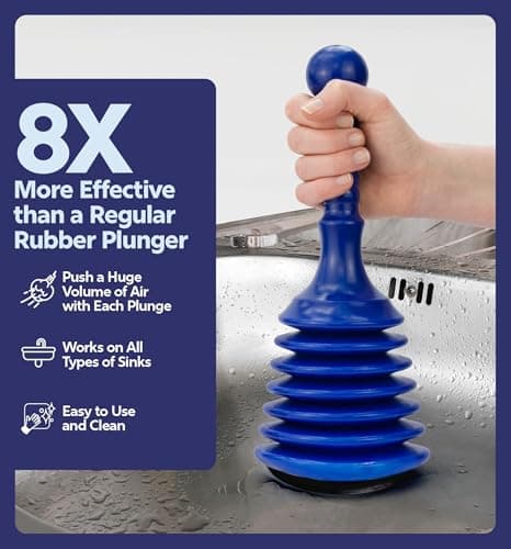 Luigi's Sink and Drain Plunger for Bathrooms, Kitchens, Sinks, Baths and Showers. Small and Powerful, Commercial Style 'Plumbers Plunger' with Large Bellows