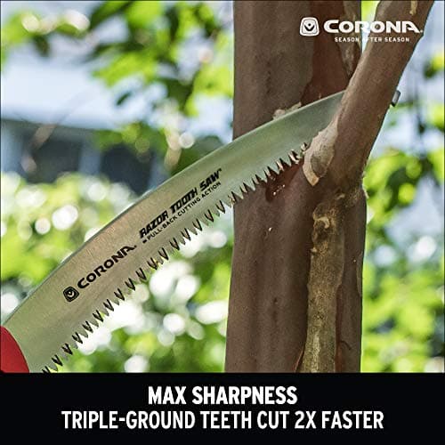 Corona Tools 14-Inch RazorTOOTH Pruning Saw | Tree Saw Designed for Single-Hand Use | Curved Blade Hand Saw | Cuts Branches Up to 8" in Diameter | RS 7395, Red/Black