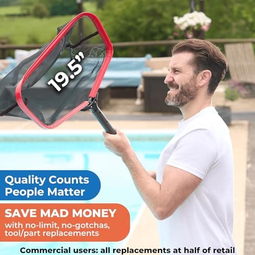 ProTuff 19" Fine Pool Net – Comes Cleans 3X Faster Than Vacuums – Wide Pool Skimmer with Deep Bag for Easy Maintenance – Skimmer Net for Leaves, Bugs & Other Debris