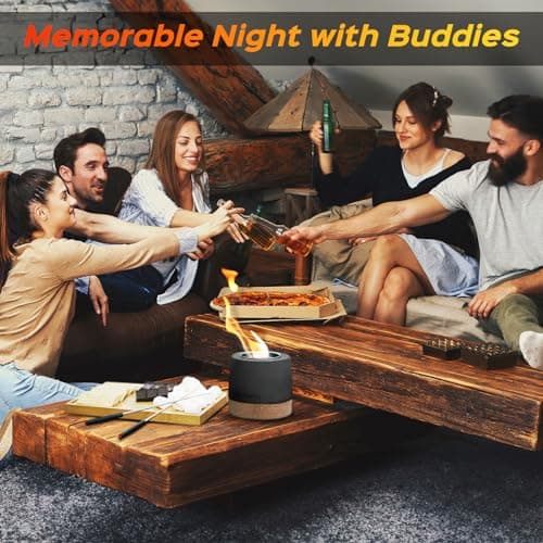 Tabletop Fire Pit, Round Concrete Smokeless Smores Fire Pit Table Top as Smores Maker Kit for Indoor & Patio Decor, Gifts for Women Mom Her Wedding Housewarming Christmas Birthday White Elephant Gifts