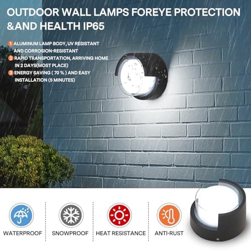 Modern Outdoor Wall Light - Waterproof Round Wall Mount Lamp for Garden/Patio - 6500K Cold Light
