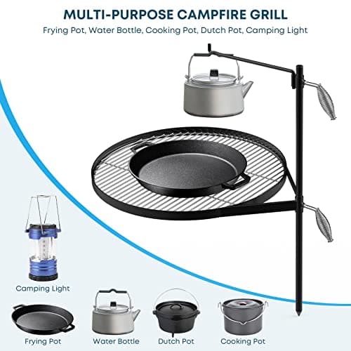 Stanbroil Fire Pit Campfire Grill Grate - Stainless Steel Swing Cooking Stand BBQ Grill, Portable Campfire Barbecue Rack for Outdoor Open Fire Cooking Camping