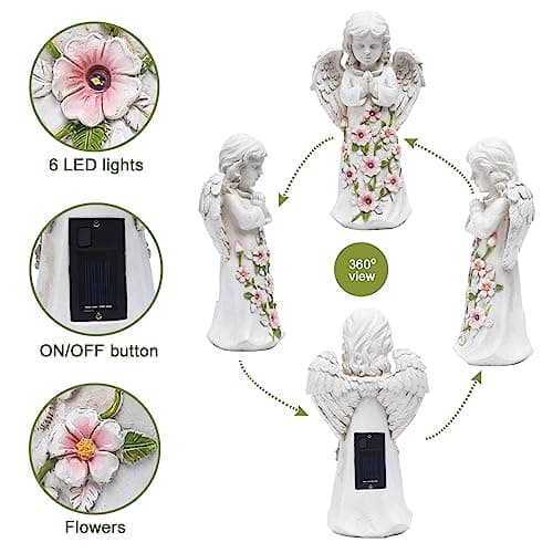 Nacome Solar Garden Outdoor Statues Angel with Succulent and 7 LED Lights – Lawn Decor for Patio, Balcony, Yard Ornament - Unique Housewarming Gifts