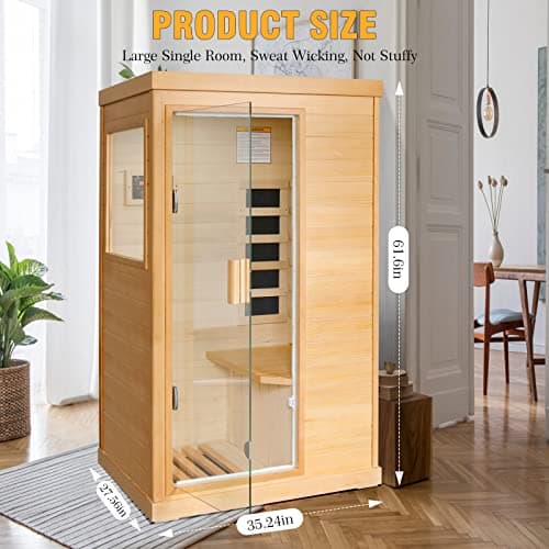 Far Infrared Sauna Home Sauna Spa Room Canadian Hemlock Wood 800W Indoor Saunas 110V with Control Panel and Tempered Glass Door, Room: 35.2 * 27.6 * 61.6Inch