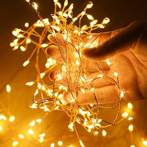 Dailyart Fairy Lights Plug in, 200 Led Twinkle String Light with Remote 10Ft 8 Modes Warm Cluster Lights with Timer for Bedroom Wreath Party Window Wedding Christmas Tree Decoration Gold Wire
