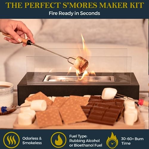 Tabletop Fire Pit with Smores Maker Kit Portable Indoor/Outdoor Mini Small Fireplace Table Top Decor Home Patio Balcony Backyard Gifts for Women Mom Her Wedding Mothers Day Housewarming Birthday Gift