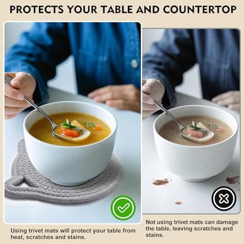 7.2 Inch Trivets for Hot Dishes, 2Pack Cotton Trivets for Hot Pots and Pans, Heat Resistant Hot Pads for Kitchen, Cat Ear Large Coaster Trivet Set, Hot Plate Mats for Kitchen Countertops (Light Gray)