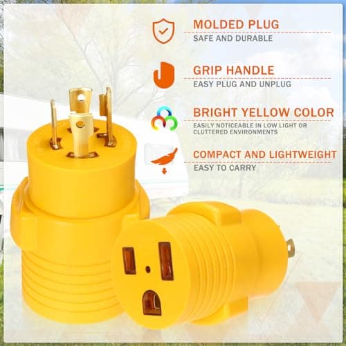 Kanayu Generator to Welder Adapter Compatible with Nema L14-30p to 6-50r 30 Amp 4 Prong Lock Male Plug to 3 Prong Female Receptacle Adapter Dryer Ev Charger Power Cord Connector 250v(Yellow)