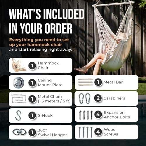 Indoor Hammock Chair Swing - Hanging Hammock Swing Chair - Indoor/Outdoor - Hanging Chairs for Bedroom, Patio, Porch, Swinging Chair Hammock for Adults - Built-In Footrest - Spacious Full Body Support