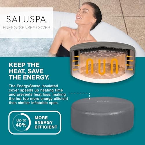 Bestway SaluSpa Miami EnergySense AirJet Inflatable Hot Tub Spa (71" x 26") | Portable Hot Tub with 2 Covers (1 Energy-Efficient Thermal Cover and 1 Standard Cover) | Fits Up to 2-4 Persons | Black