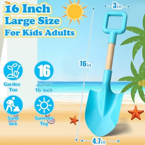Beach Sand Toys 16" Shovels for Kids Adults, 16 Inch Spade Scoop Gardening Tools, Sandbox Kit Wood Handle Spade for Garden Outdoor Snow Backyard Summer 3 Gift Pack Pink Yellow Blue