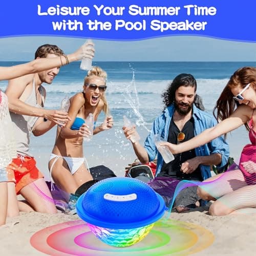 KingSom Bluetooth Pool Speaker,Floating Pool Speaker with Colorful Lights,Hot Tub Speakers IP68 Waterproof pool Speakers,16W Loud Stereo Sound Bluetooth speaker,TWS Pairing Floating speakers for Pools