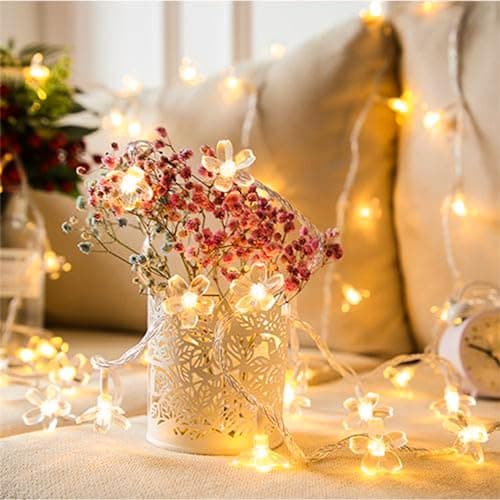 Fairy Flower String Lights Indoor Decorations, 33ft 100 LED Plug in Warm White Decorative Cute Cherry Blossom Floral Lamp for Tree Branch Vine Hanging, Christmas Garden Bedroom Wall Decor